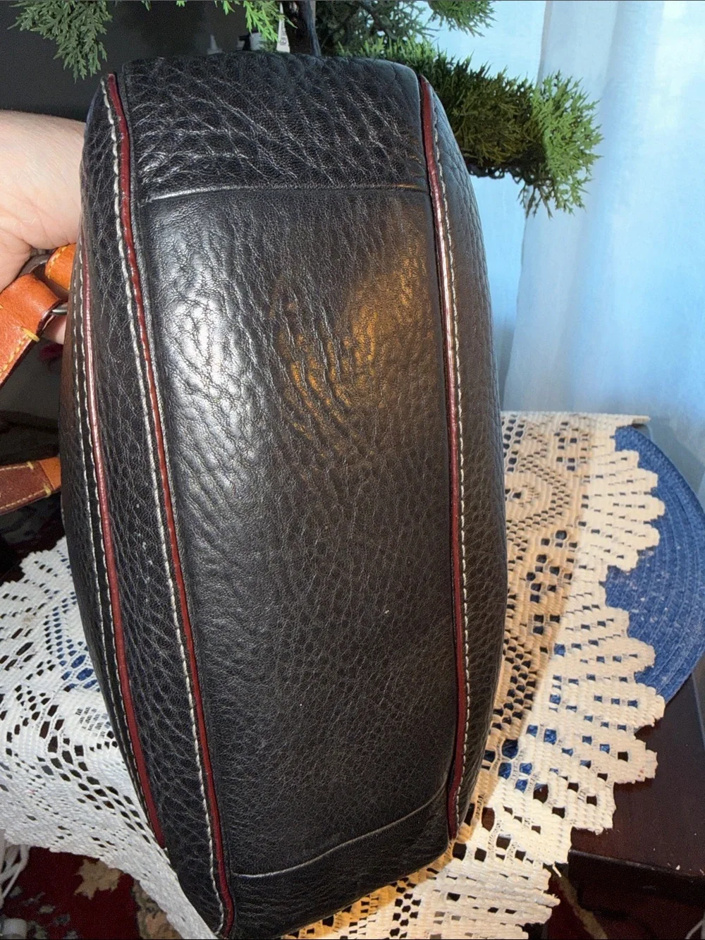 Vintage Coach D04S-9378 black Pebbled Leather Hobo Bag Pink Satin Lining